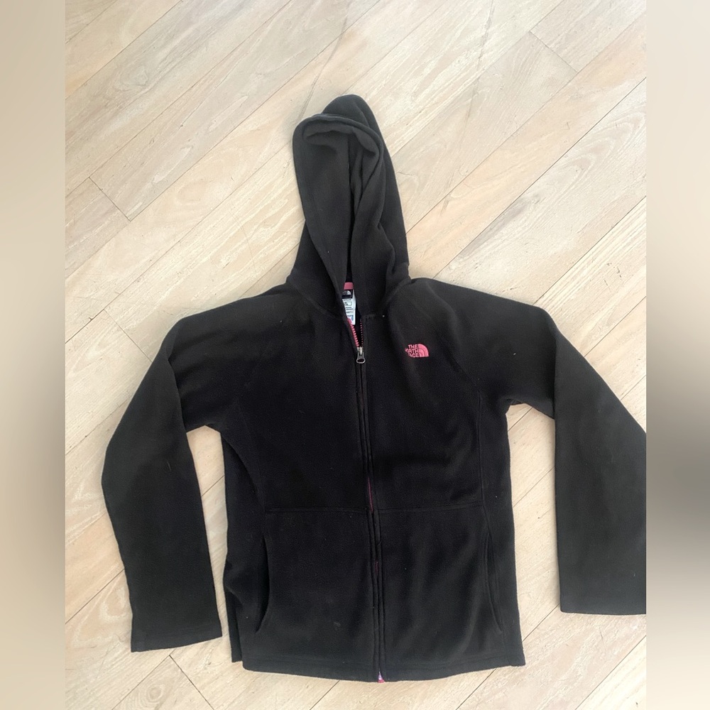 Kids North Face black fleece with pink zipper